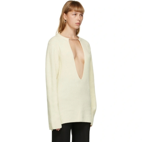 Ann Demeulemeester Sweaters - Ann Demeulemeester KNITTED V-NECK SWEATER IREK IVORY S XS BNWT
